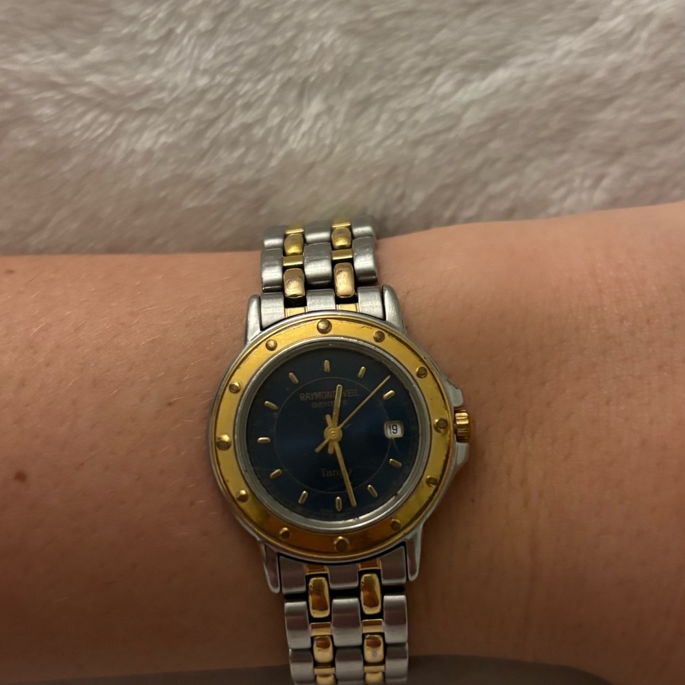 Raymond Weil Two-Tone Watch with Deep Blue Face
